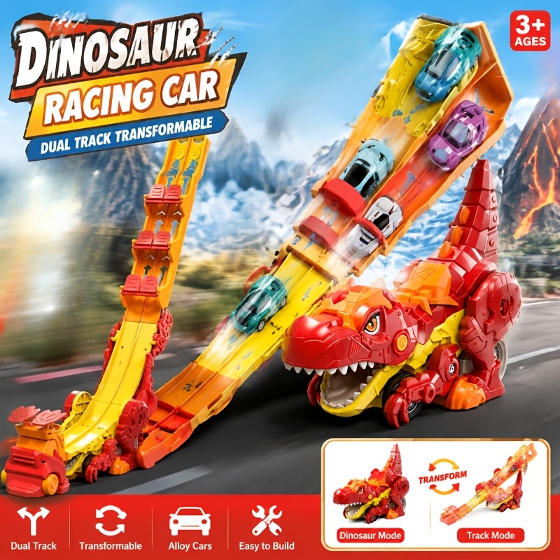 Dinosaur Transforming Dual-Track Catapult Car Toy Set